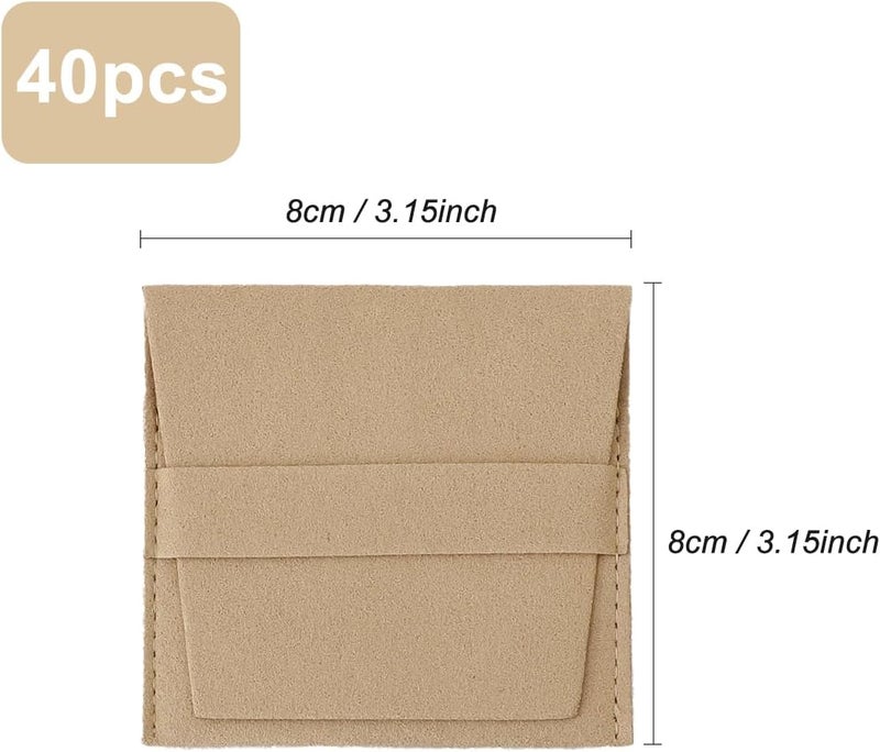Handmade 40pcs Sand Microfiber Jewelry Pouch 8 x 8cm Jewelry Packaging Bag Luxury Gift Fixed Strap Envelope Style Packaging Small Jewelry Gift Bags for Earrings Necklaces Bracelet Ring - Image 2